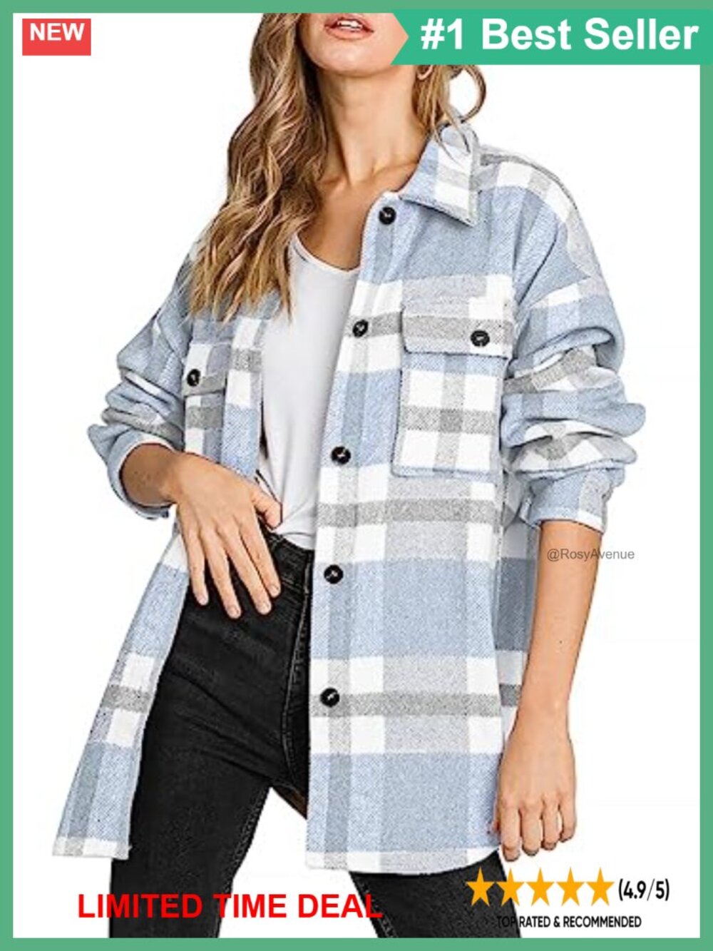 Women's Flannel Plaid Shacket Button Down Shirt Jacket Oversized